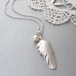 Silver Feather Drop Necklace (MF495P) by Gexist®