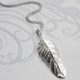 Silver Feather Drop Necklace (MF495P) by Gexist®