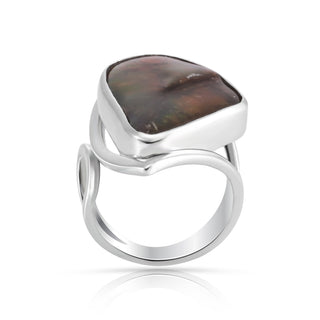 Adjustable Sterling Silver ring with a fancy-shaped ammolite by Gexist®