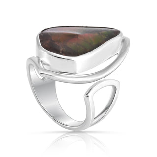 Adjustable Sterling Silver ring with a fancy-shaped ammolite by Gexist®