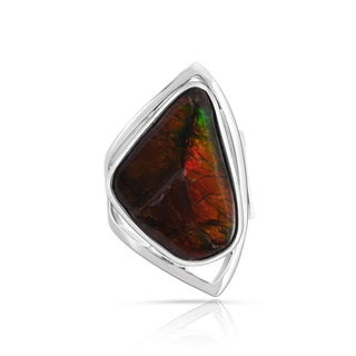 Adjustable Sterling Silver ring with a fancy-shaped ammolite by Gexist®