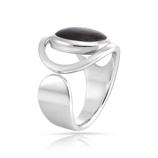 Adjustable Sterling Silver ring with fancy-shaped boulder opal cabochon by Gexist®