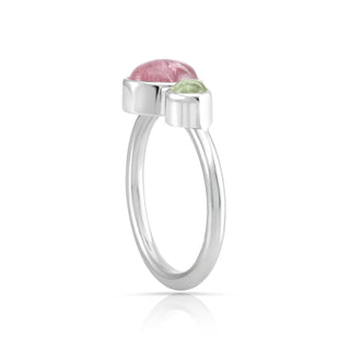 Adjustable Sterling Silver ring with oval tourmaline cabochon and round tourmaline cabochon by Gexist®