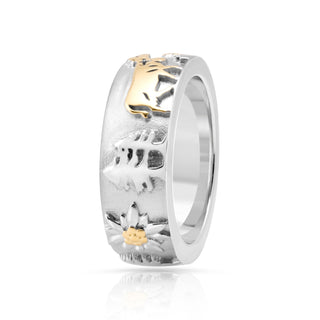Bicolor Sterling Silver Ring with Calves, Cows, Fir Trees and Edelweiss by Gexist®