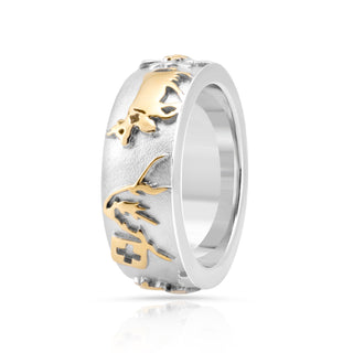 Bicolor Sterling Silver Ring with Cows, Matterhorn and Edelweiss by Gexist®