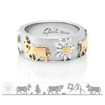 Bicolor Sterling Silver Ring with Cows, Matterhorn and Edelweiss by Gexist®