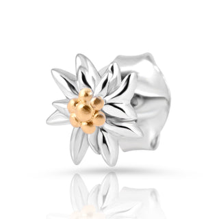 Bicolor rhodium-plated Sterling silver and yellow gold mini stud earrings featuring Edelweiss by Gexist®