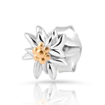 Bicolor rhodium-plated Sterling silver and yellow gold mini stud earrings featuring Edelweiss by Gexist®