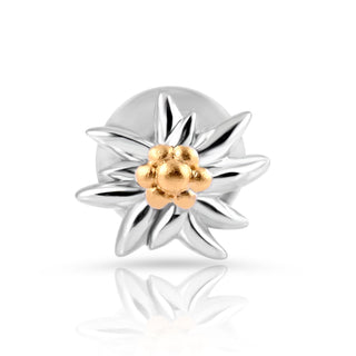 Bicolor rhodium-plated Sterling silver and yellow gold mini stud earrings featuring Edelweiss by Gexist®