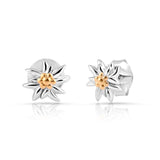 Bicolor rhodium-plated Sterling silver and yellow gold mini stud earrings featuring Edelweiss by Gexist®
