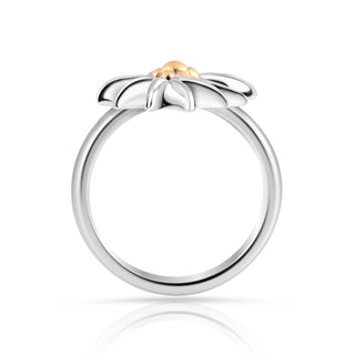 Bicolor rhodium-plated Sterling silver and yellow gold ring featuring the glacier star by Gexist®