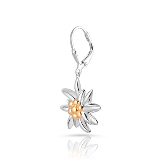 Bicolor rhodium-plated Sterling silver and yellow gold sleeper earrings featuring Edelweiss by Gexist®