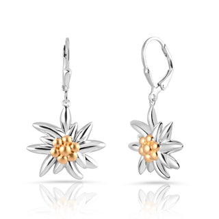 Bicolor rhodium-plated Sterling silver and yellow gold sleeper earrings featuring Edelweiss by Gexist®