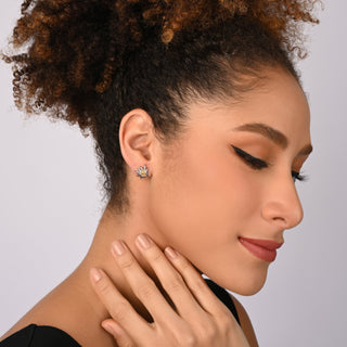 Bicolor rhodium-plated Sterling silver and yellow gold stud earrings featuring Edelweiss by Gexist®