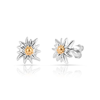 Bicolor rhodium-plated Sterling silver and yellow gold stud earrings featuring Edelweiss by Gexist®