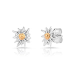 Bicolor rhodium-plated Sterling silver and yellow gold stud earrings featuring Edelweiss by Gexist®