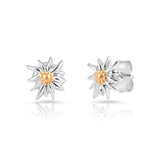 Bicolor rhodium-plated Sterling silver and yellow gold stud earrings featuring Edelweiss by Gexist®