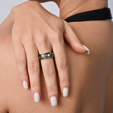 Black Rhodium Sterling Silver Ring with Matterhorn, Fir trees, Cows, Edelweiss by Gexist®