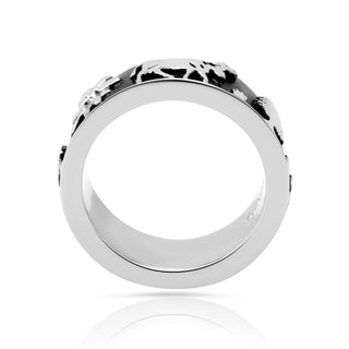 Black Rhodium Sterling Silver Ring with Matterhorn, Fir trees, Cows, Edelweiss by Gexist®