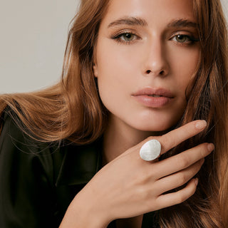 Brushed Sterling Silver ring, concave oval shape by Gexist®
