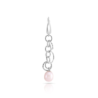 Earrings Sterling Silver with rhodium plating and a shiny, diamond-cut finish, multiple round rings of different sizes, teardrop-shaped freshwater pearls by Gexist®