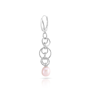 Earrings Sterling Silver with rhodium plating and a shiny, diamond-cut finish, multiple round rings of different sizes, teardrop-shaped freshwater pearls by Gexist®