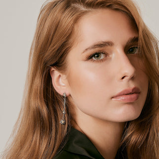 Edelweiss Bicolor Pendant Stud Earrings in Sterling Silver with Satin Chain by Gexist®