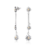 Edelweiss Bicolor Pendant Stud Earrings in Sterling Silver with Satin Chain by Gexist®
