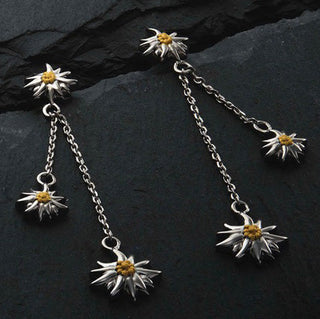 Edelweiss Bicolor Pendant Stud Earrings in Sterling Silver with Shiny Chain by Gexist®