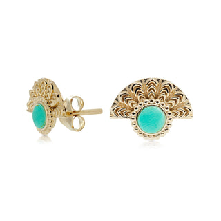 Ethno style stud earrings in Sterling Silver, gold plating with turquoise by Gexist®