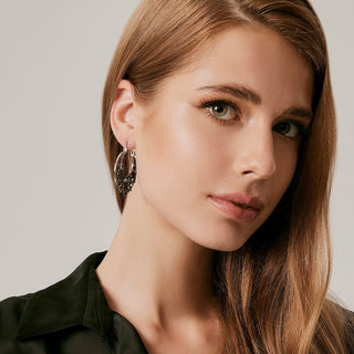 Large Sterling Silver Edelweiss Rhodium Filigree Black Basket Earrings by Gexist®