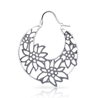 Large Sterling Silver Edelweiss Rhodium Filigree Black Basket Earrings by Gexist®