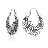 Large Sterling Silver Edelweiss Rhodium Filigree Black Basket Earrings by Gexist®