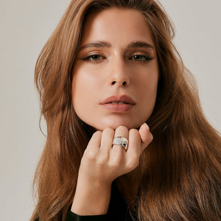 Large Sterling Silver ring, adorned with a line of 3mm white Zirconia by Gexist®