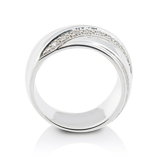Large Sterling Silver ring, adorned with a line of 3mm white Zirconia by Gexist®