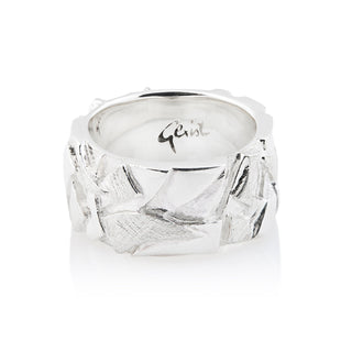 Massive contemporary Sterling Silver ring with geometric shapes in different finishes by Gexist®