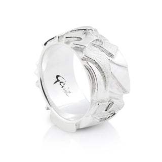 Massive contemporary Sterling Silver ring with geometric shapes in different finishes by Gexist®