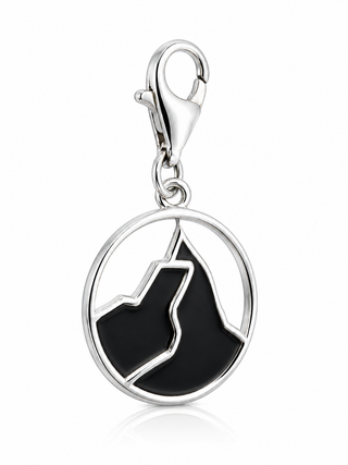 Matterhorn charm, round shape, in black and white rhodium-plated silver by Gexist®