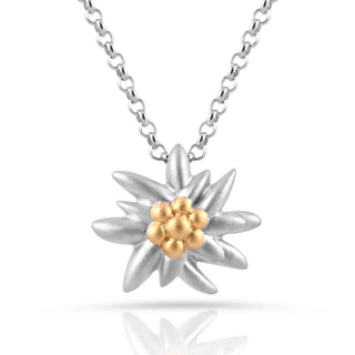 Necklace with Edelweiss Bicolor satin rhodium-plated yellow gold by Gexist®