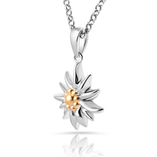 Necklace with Edelweiss pendant, shiny Bicolor rhodium-plated yellow gold by Gexist®