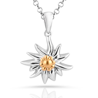 Necklace with Edelweiss pendant, shiny Bicolor rhodium-plated yellow gold by Gexist®