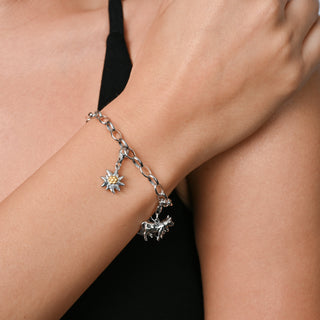 Rhodium-plated Bicolor Sterling Silver Charm with Edelweiss motif by Gexist®