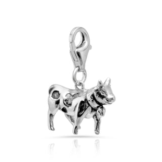 Rhodium-plated Silver Swiss Edelweiss Cow Charm by Gexist®