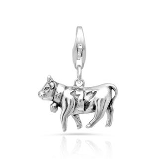 Rhodium-plated Silver Swiss Edelweiss Cow Charm by Gexist®
