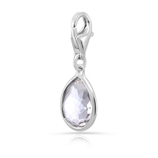 Rhodium-plated Sterling Silver Charm with Drop-shaped Faceted Rock Crystal by Gexist®