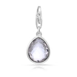 Rhodium-plated Sterling Silver Charm with Drop-shaped Faceted Rock Crystal by Gexist®