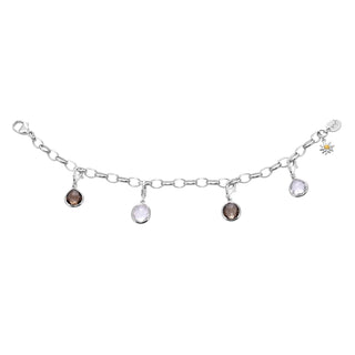 Rhodium-plated Sterling Silver Charm with Drop-shaped Faceted Smoky Quartz by Gexist®