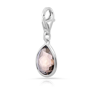 Rhodium-plated Sterling Silver Charm with Drop-shaped Faceted Smoky Quartz by Gexist®
