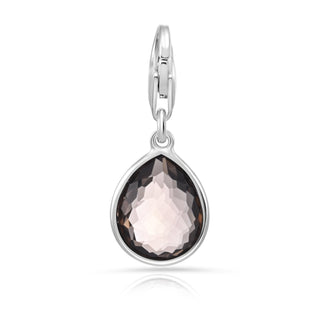 Rhodium-plated Sterling Silver Charm with Drop-shaped Faceted Smoky Quartz by Gexist®
