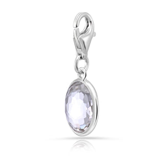 Rhodium-plated Sterling Silver Charm with Oval Faceted Rock Crystal by Gexist®
